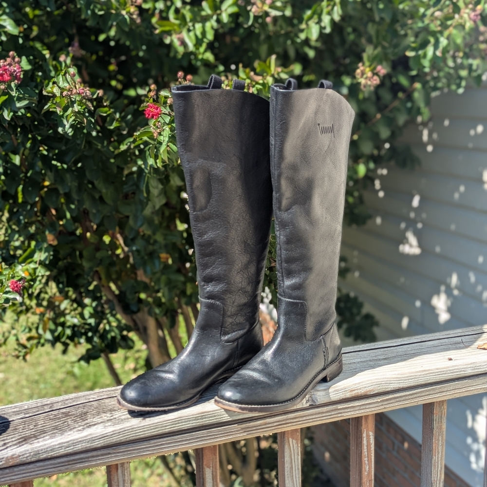 Franco Sarto Meyer Wide-Calf Black Knee-High Leather Boots